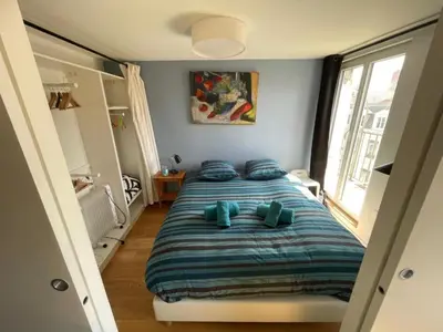 Un ou plusieurs lits dans un hébergement de l'établissement Superbe T2, Climatisation, vue Fourvière