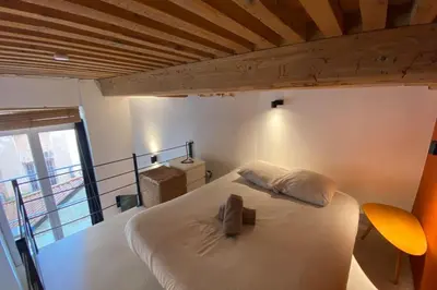 Un ou plusieurs lits dans un hébergement de l'établissement Charming Apartment with Exposed Beams Ainay District Lyon