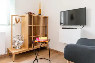 Télévision ou salle de divertissement dans l'établissement Cozy and Elegant Studio Bellecombe District Lyon 6th