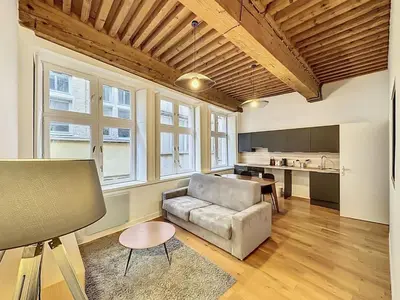 Cuisine ou kitchenette dans l'établissement Cosy appt cœur de Lyon du Bœuf 3