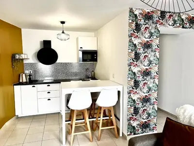 Cuisine ou kitchenette dans l'établissement LE LOUIS D’OR -Accès facile Gare/Eurexpo/Aéoroport