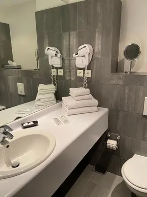 Salle de bains dans l'établissement L'AUBERGE DU RHONE