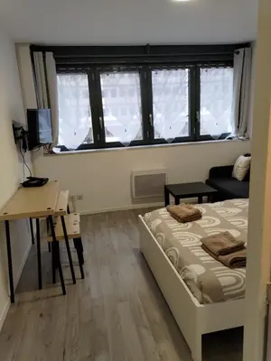 Un ou plusieurs lits dans un hébergement de l'établissement Studio au centre de la Part Dieu