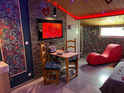 Coin salon dans l'établissement Maison d'Hôtes Comme Chez Vous à 5 mns de Montluel A Proximité de la PLAINE de l'AIN