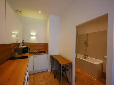 Cuisine ou kitchenette dans l'établissement Gîte de la Roche