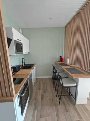 Cuisine ou kitchenette dans l'établissement Superbe studio rénové proche Métro avec garage
