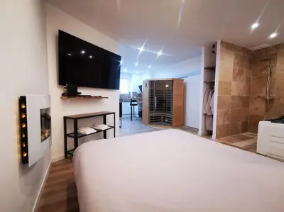 Télévision ou salle de divertissement dans l'établissement Le Temple du SPA