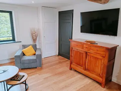 Télévision ou salle de divertissement dans l'établissement Chambres d'Hotes Le Panoramic Chiroubles Beaujolais