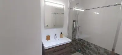 Salle de bains dans l'établissement L'Aquarelle - Appartement cosy, GroupamaStadium LDLC Arena