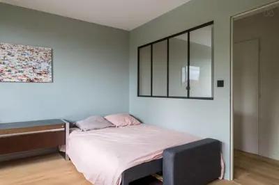 Un ou plusieurs lits dans un hébergement de l'établissement O vert - Amazing villa with trendy decoration