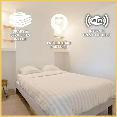 Un ou plusieurs lits dans un hébergement de l'établissement LE LAC - Appartement 15' Partdieu et Bellecour