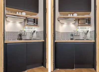Cuisine ou kitchenette dans l'établissement Milan, centre historique et climatisé, Lyon 1er