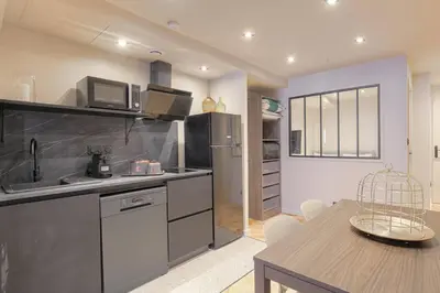 Cuisine ou kitchenette dans l'établissement Appartement lumineux pour 4, Villeurbanne Cusset