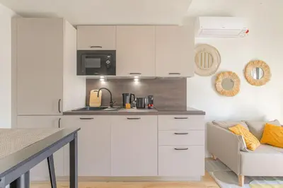 Cuisine ou kitchenette dans l'établissement Appartement T3 neuf, climatisé proche Lyon 3