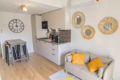 Cuisine ou kitchenette dans l'établissement Appartement T3 neuf, climatisé proche Lyon 3