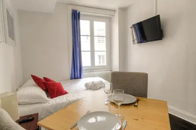 Télévision ou salle de divertissement dans l'établissement Studio fonctionnel et rénové, Berges du Rhône