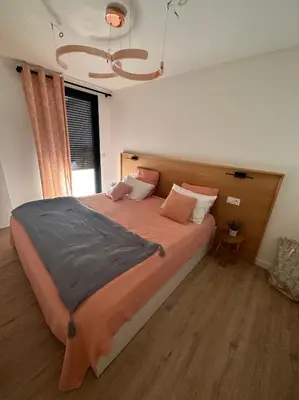 Un ou plusieurs lits dans un hébergement de l'établissement Appartement ROSE, Aéroport ST EXUPERY, Groupama stadium, Eurexpo, LDLC Arena
