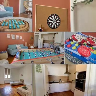 Cuisine ou kitchenette dans l'établissement chez lulu-La salle de jeux-3 chambres-5pers-cnpe bugey