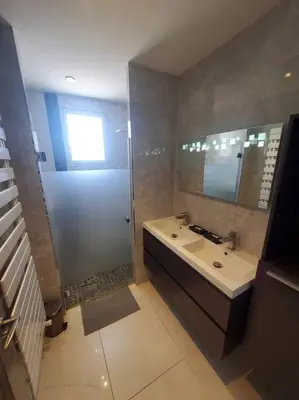 Salle de bains dans l'établissement Le carreau parking et balcon-Groupama Stadium-Eurexpo