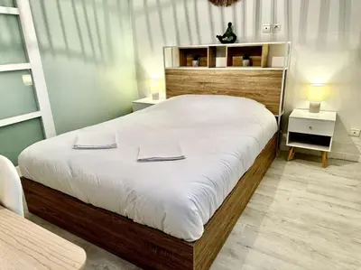 Un ou plusieurs lits dans un hébergement de l'établissement T3 Sauna Box-Parking gratuit Monplaisir-Lumière