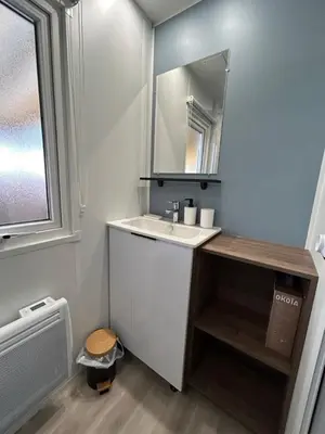Salle de bains dans l'établissement Le Paradis du Rhône - mobilhome moderne et confortable