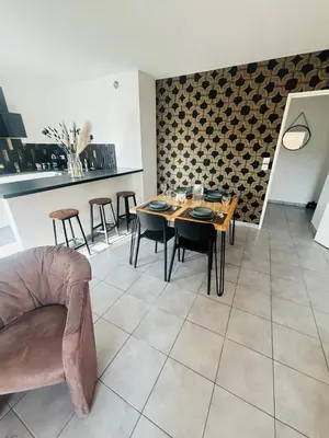 Cuisine ou kitchenette dans l'établissement Lascano Parking GRATUIT proche Gare Aéroport Eurexpo GROUPAMA STADIUM
