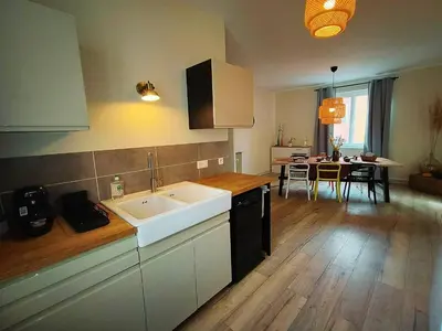 Cuisine ou kitchenette dans l'établissement Maison vue sur le Rhône à proximité du port