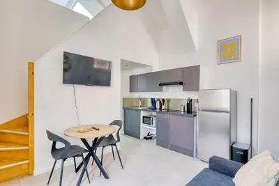 Cuisine ou kitchenette dans l'établissement Appartement T2 moderne cosy et climatisé à proximité du centre ville de lyon