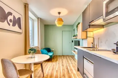 Cuisine ou kitchenette dans l'établissement Le Cèdre Bleu - Bel appart climatisé quartier point du jour Lyon 5