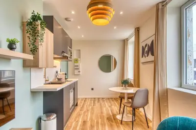 Cuisine ou kitchenette dans l'établissement Le Cèdre Bleu - Bel appart climatisé quartier point du jour Lyon 5