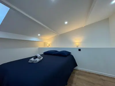 Un ou plusieurs lits dans un hébergement de l'établissement Chic duplex Lyon avec terrasse
