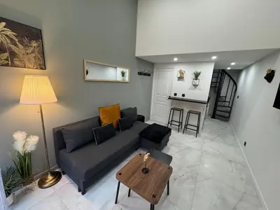 Coin salon dans l'établissement Chic duplex Lyon avec terrasse