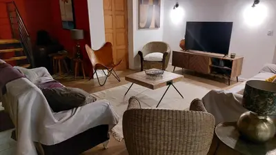 Télévision ou salle de divertissement dans l'établissement Les coqs de Mirebois ,Maison de campagne de 200 M2 pour 10 Personnes