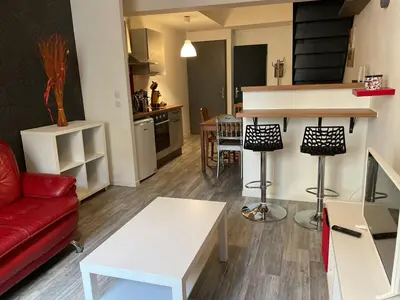 Cuisine ou kitchenette dans l'établissement Apartment Montmerle centre, 10 minutes Belleville