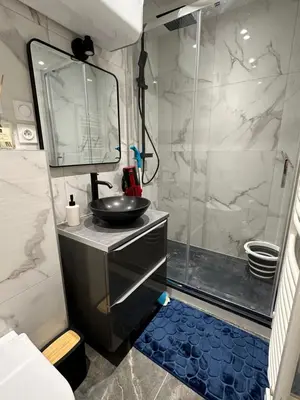 Salle de bains dans l'établissement Charmant T2 proche gare SNCF à 15 min de Lyon
