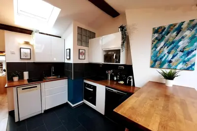 Cuisine ou kitchenette dans l'établissement Grand appartement proche métro avec place de parking