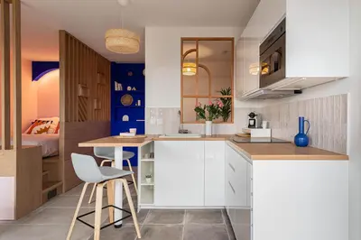 Cuisine ou kitchenette dans l'établissement West View Studio 33 m2 vue Monts d Or et Lyon