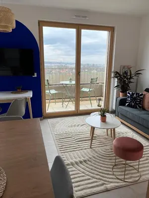 Coin salon dans l'établissement West View Studio 33 m2 vue Monts d Or et Lyon