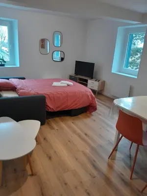 Un ou plusieurs lits dans un hébergement de l'établissement Charmant appartement au cœur de Montrond