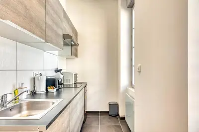 Cuisine ou kitchenette dans l'établissement Le Martini - Clim mobile - studio au Brotteaux Métro B