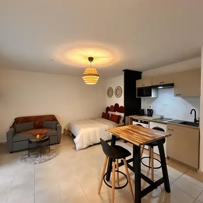 Cuisine ou kitchenette dans l'établissement Les Jardins de Rastel Studio