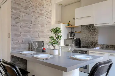 Cuisine ou kitchenette dans l'établissement Joli studio fonctionnel, 2 personnes, Charpennes