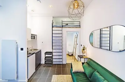 Cuisine ou kitchenette dans l'établissement Studio cosy avec mezzanine, bien équipé, Caluire