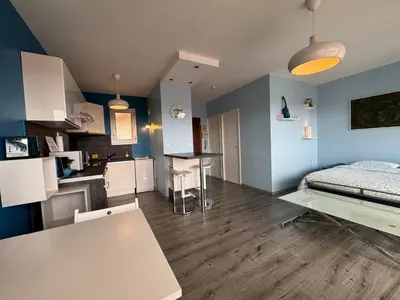 Cuisine ou kitchenette dans l'établissement L'azur cosy studio Meyzieu