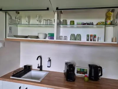Cuisine ou kitchenette dans l'établissement L'Olivier Studio Cosy & Calme Idéal Duo ou Pro