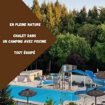Chalet familial style Bali dans camping avec piscine