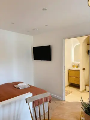 Télévision ou salle de divertissement dans l'établissement Studio cosy avec extérieur - Lyon Eurexpo Stadium