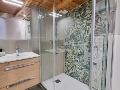 Salle de bains dans l'établissement Gîte spacieux avec spa et jardin pour 10 personnes - FR-1-496-358