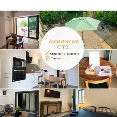 Cuisine ou kitchenette dans l'établissement Immeuble 3 Hébergements Entre Dombes et Saône