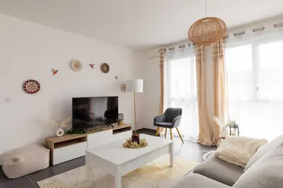 Télévision ou salle de divertissement dans l'établissement Charming Apartment 2BR 4P - Near to Lyon
